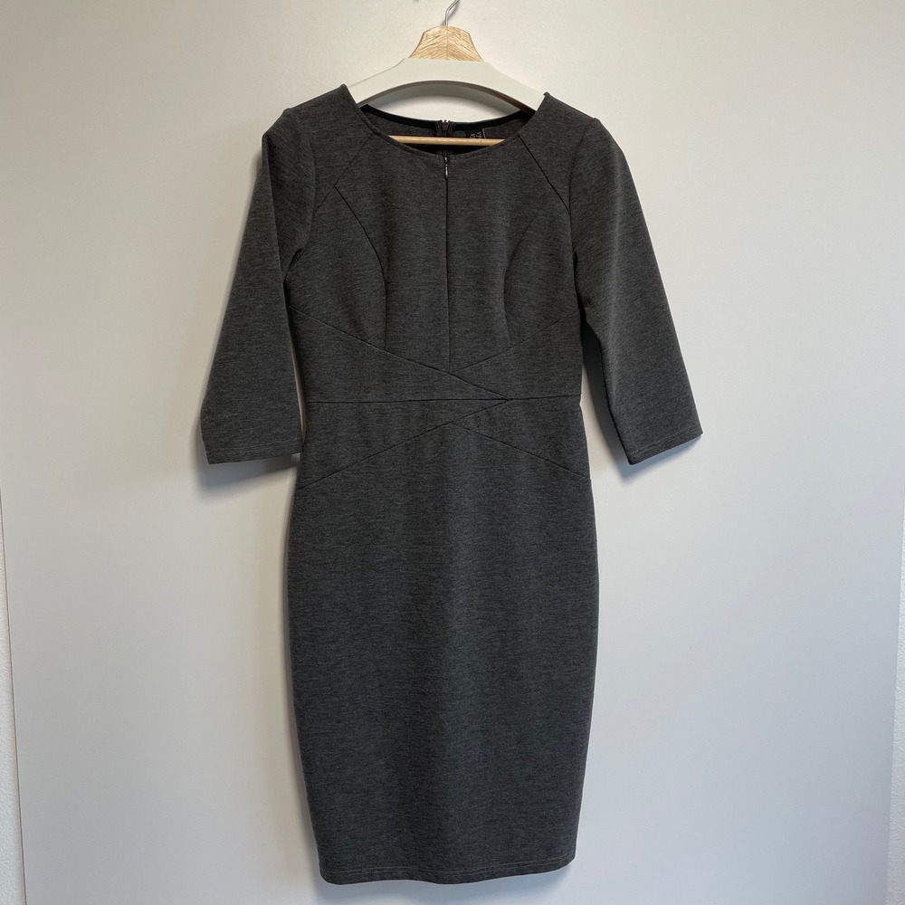 Vfshow Gray Front Zip Sheath Dress Womens Medium 3/4 Sleeve‎ Office Business